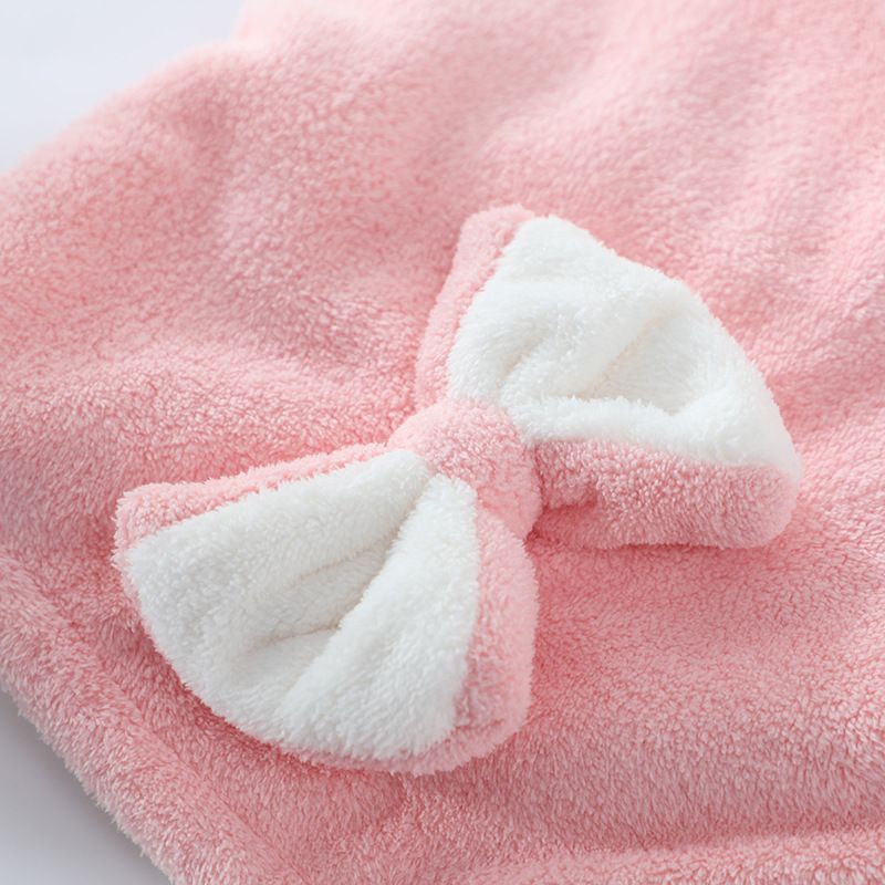 Cuffia per capelli asciutti da donna, spessa, assorbente, ad asciugatura rapida, in pile di corallo, con doppio fiocco_voghion.com