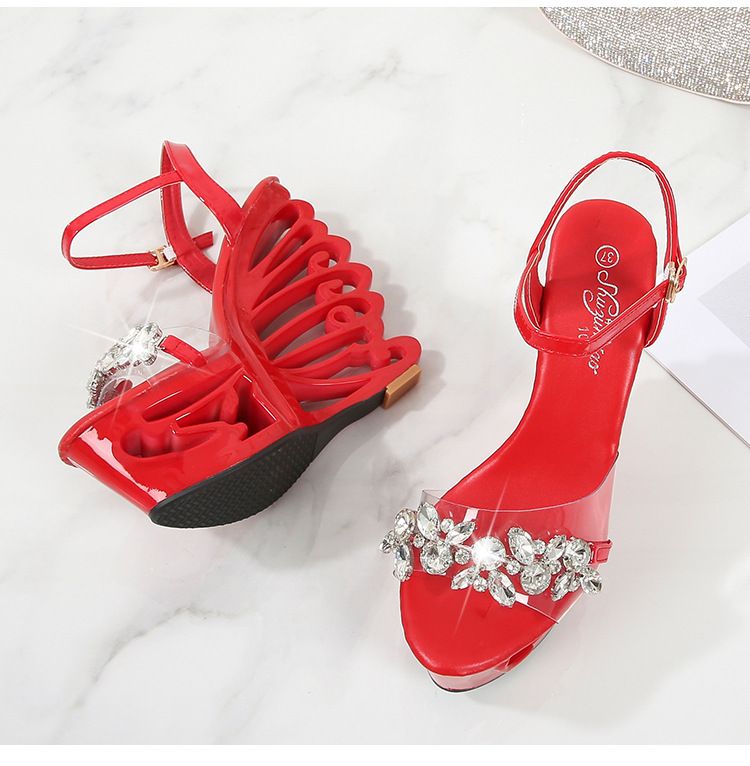 Women's Strappy High Heel Sandals - Rhinestone Decor & Comfortable Platform For Parties_voghion.com