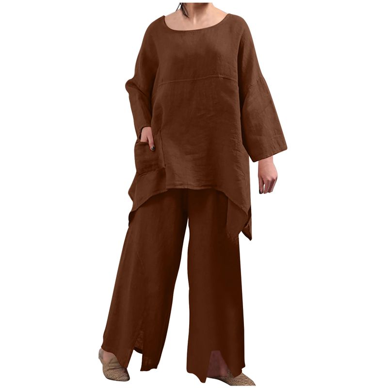 Women's Spring and Autumn new long-sleeved round neck large size fashion loose two-piece suits for women_voghion.com