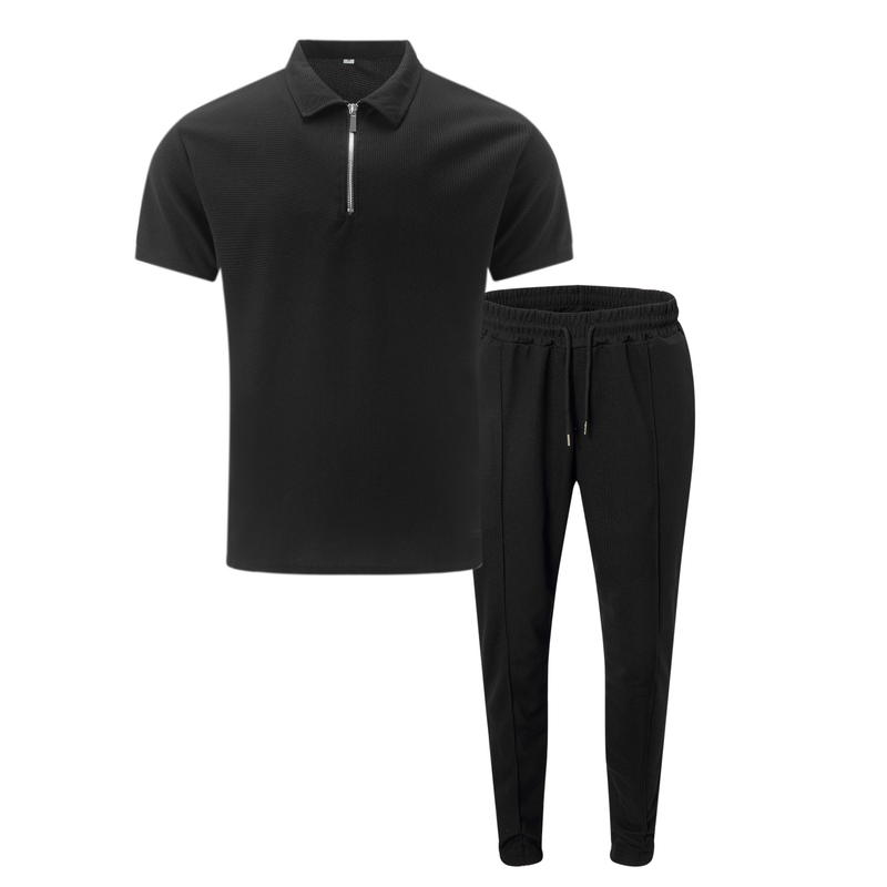 Set pantaloni lungi cu mânecă scurtă și casual pentru bărbați, model Waffle_voghion.com