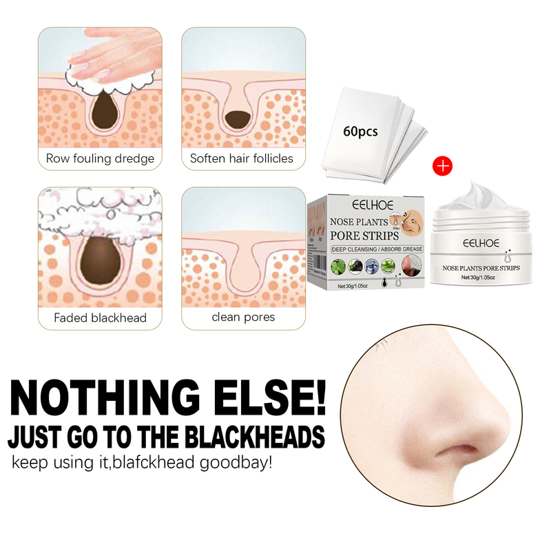 Masque nasal déchirable amovible Nettoie en douceur les pores Absorbe les points noirs et l'acné avec 60 feuilles de papier 2024_voghion.com
