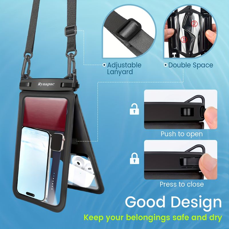 Waterproof Shockproof Phone Bag 2pcs Rynapac Double Compartment 8in Dry Bag Crystal Clear Sandproof For IPhone16 15 14 13 12 Pro Max Swimming Boating_voghion.com
