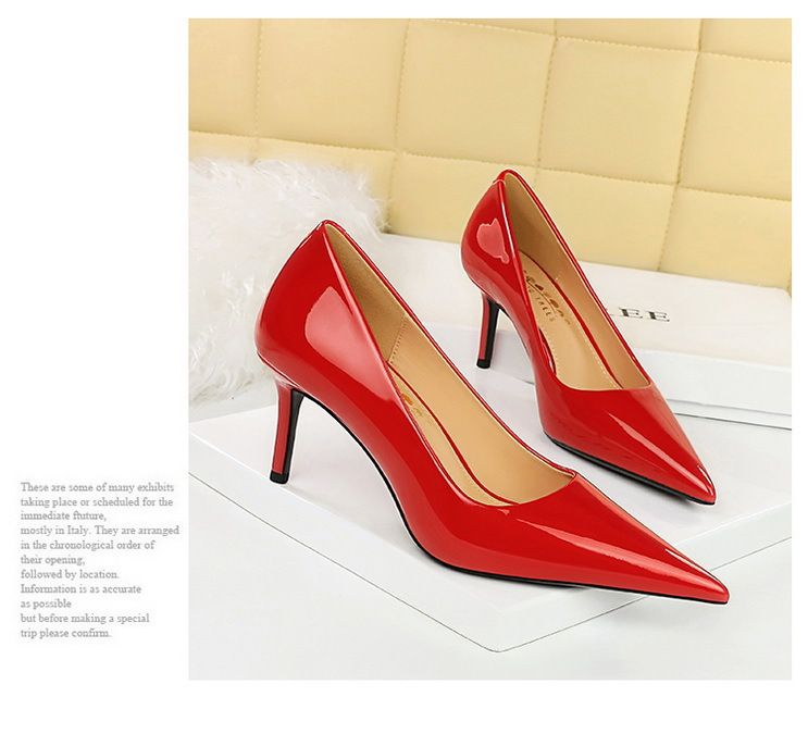 Dámské třpytivé lakované kožené lodičky na vysokém podpatku s tenkou, mělkou špičatou špičkou_voghion.com