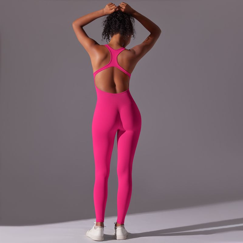 Tight solid color one-piece with hollowed out back, sexy yoga suit, seamless and breathable jumpsuit_voghion.com