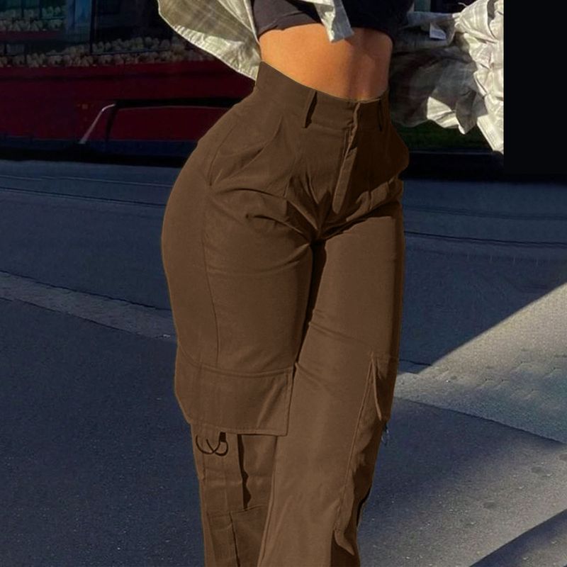 Roupas femininas Moda de rua Macacão com vários bolsos Calça reta Cintura alta Macacão solto slim_voghion.com
