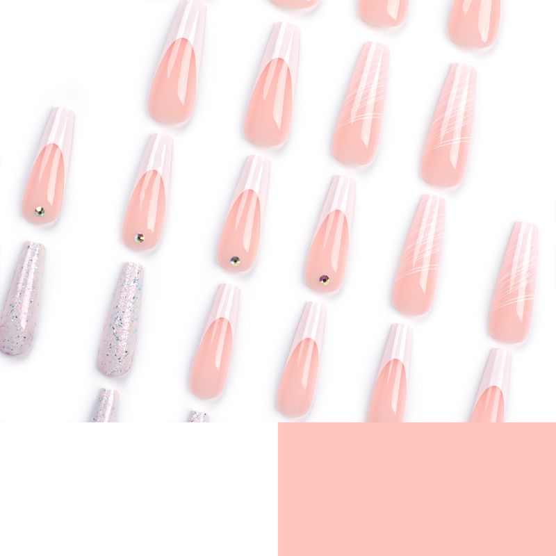 Classic French White False Dot Diamond Curve Wearing Armor Silver Sparkling Powder Nail Sheet Press On Nails_voghion.com