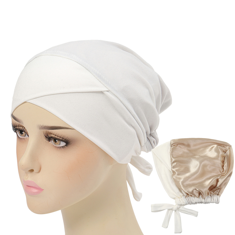 new multi-color satin lining turban hat drawstring bottom hat forehead cross strap hood_voghion.com