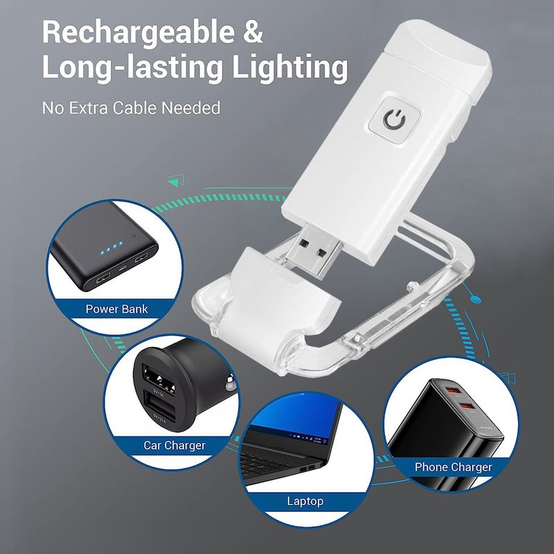 Luce di lettura con ricarica USB diretta, luce segnalibro portatile regolabile con clip_voghion.com