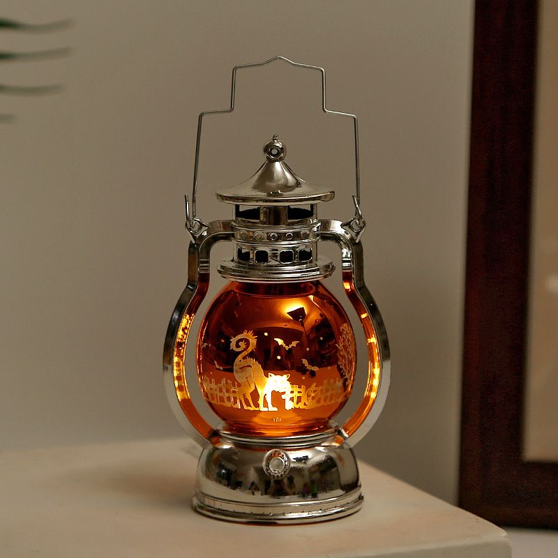 Vintage Halloween Laser Pumpkin Lantern - Witch, Skull & Pumpkin Design, Decorative LED Oil Lamp For Party, Bar & Home Decor_voghion.com