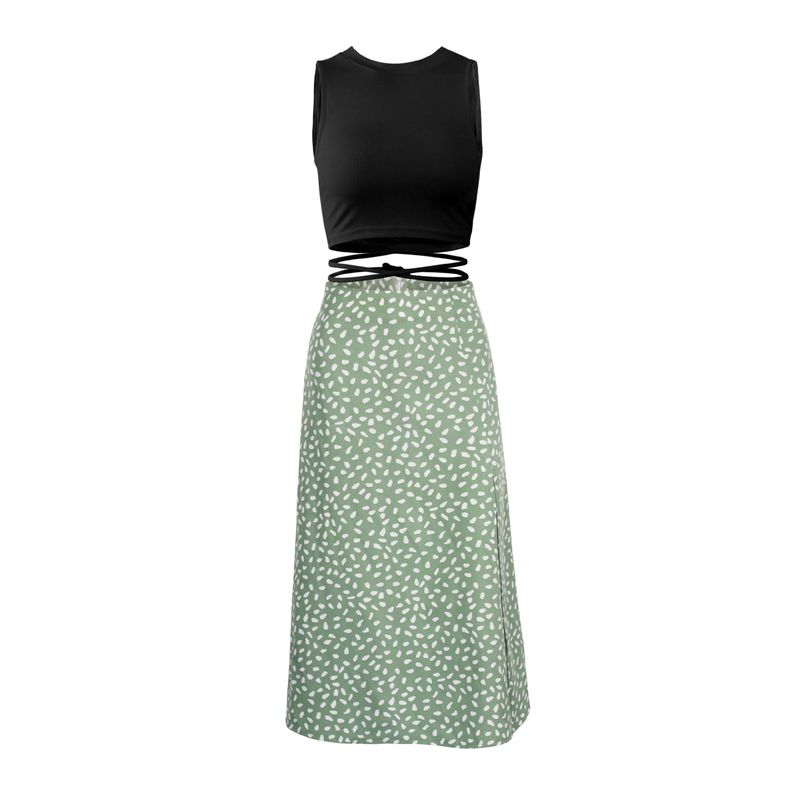 hot selling Y2k Skirts Korean Reviews Many Clothes Summer Dress Mid-rise A-Line Midi Frock Dot Print Side Split Hem Skirt Daily_voghion.com