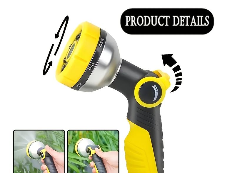 One Yellow 8-function Handheld Water Sprinkler To Upgrade Your Garden, Made Of ABS Resin, With An Adjustable Nozzle, Suitable For Car Washing_voghion.com