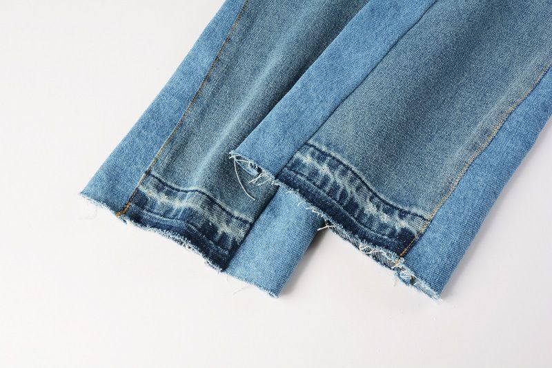 Men's Clothing men's patchwork contrast color distressed slightly flared washed jeans flared jeans_voghion.com