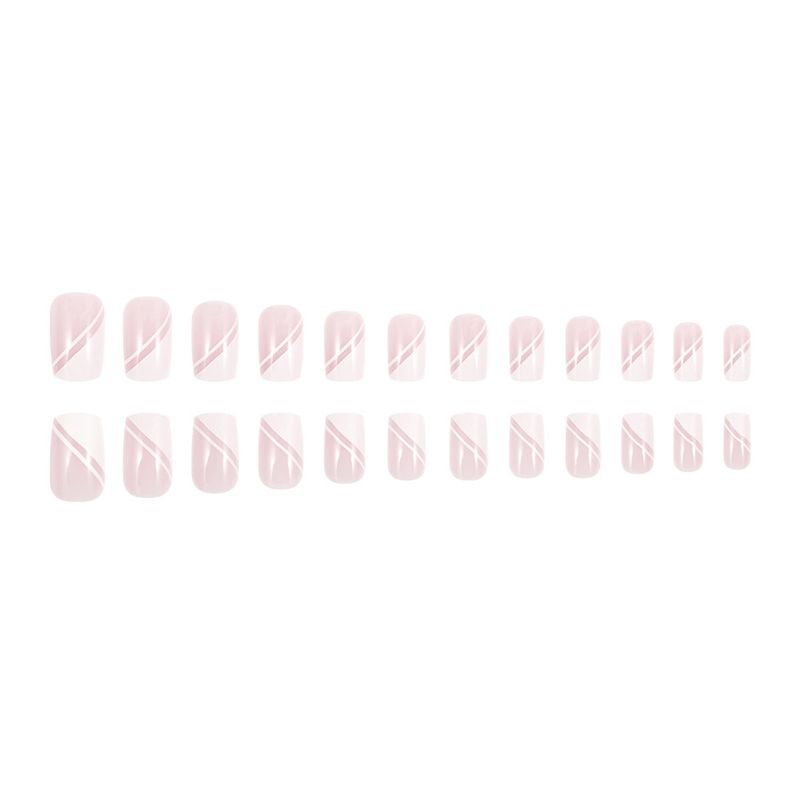 24 unghie finte medio-lunghe – French Tip White Line forma ovale unghie finte, riutilizzabili con colla e lima, stile elegante e semplice._voghion.com