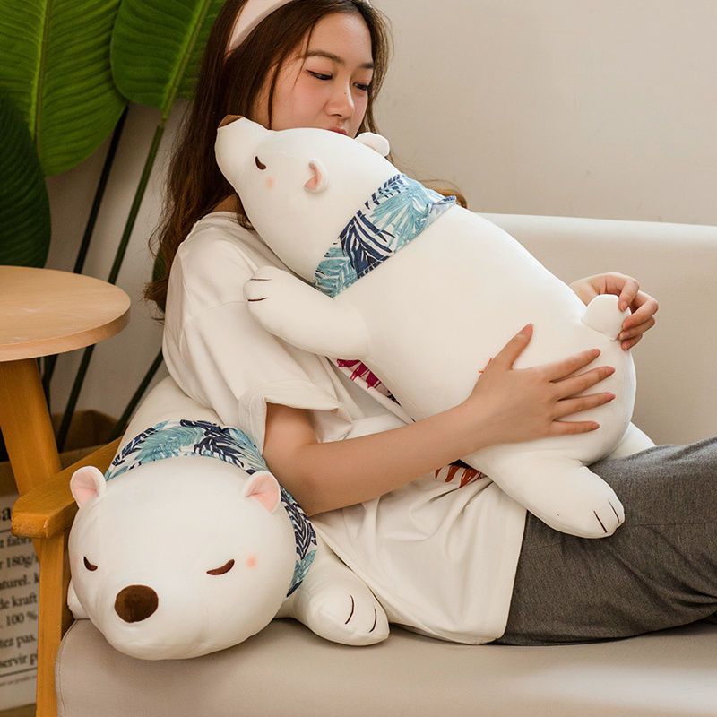 Eisbär Puppe Lange Kissen Plüsch Spielzeug Puppe Nette Schlafen Tuch Puppe Weiche Geschenk Mädchen_voghion.com