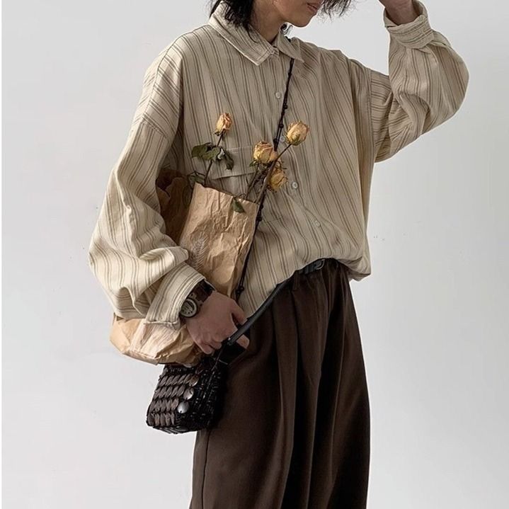 CT 2025 Spring Striped Long Sleeve Men Loose Casual Oversize Draped Turn-down Collar Shirt Jacket_voghion.com