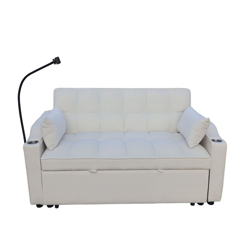 Modern Velvet Loveseat Futon Sofa Couch W/Pullout Bed,Small Love Seat Lounge Sofa With Adjustable Reclining Backrest,Toss Pillows, Pockets,Furniture For Living Room,3 In 1 Convertible Sleeper Sofa Bed_voghion.com
