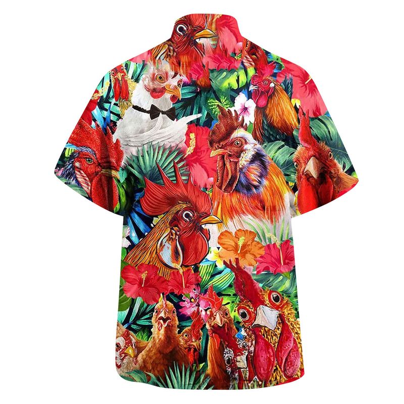 Neu Herren Kurzarm Hawaiihemd mit 3D-Digital-Hahn-Muster bedruckt Herren Sommer Strickjacke_voghion.com