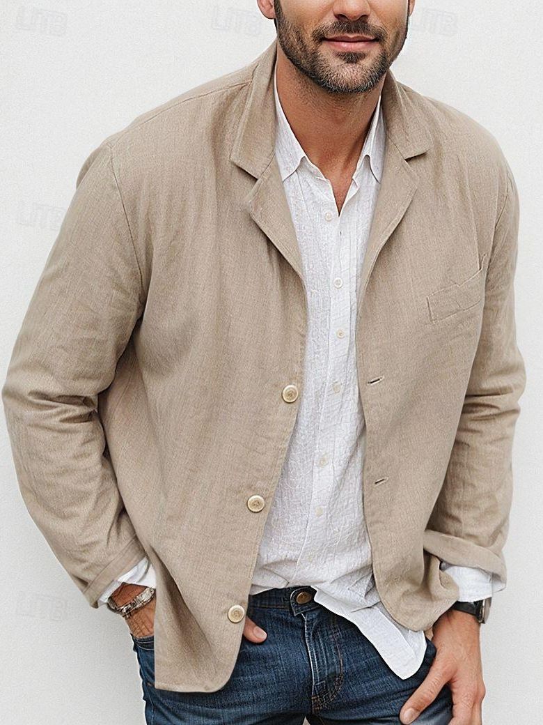 CT Lente en herfst heren katoenen linnen losse eenvoudige effen kleur lange mouw kleine blazer nieuwe omslagkraag_voghion.com