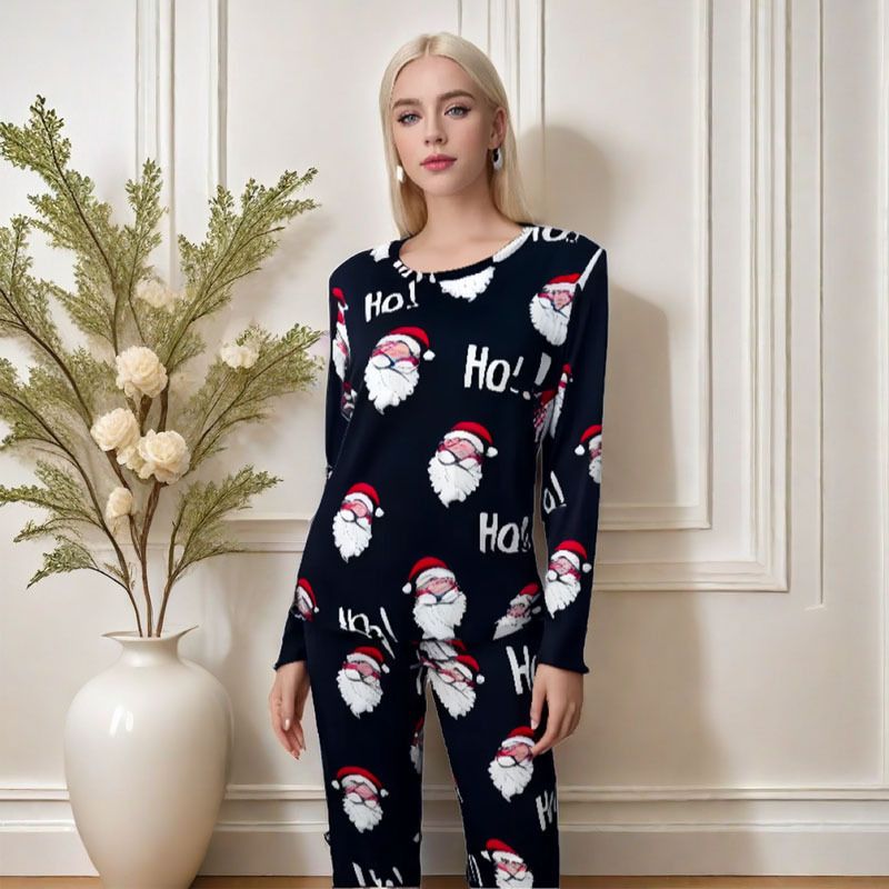 Herbst Winter Weihnachten Stil Neue Ärmel Lange Hosen Gedruckt Pyjamas Für Frauen Einfache Casual Homewear Set_voghion.com