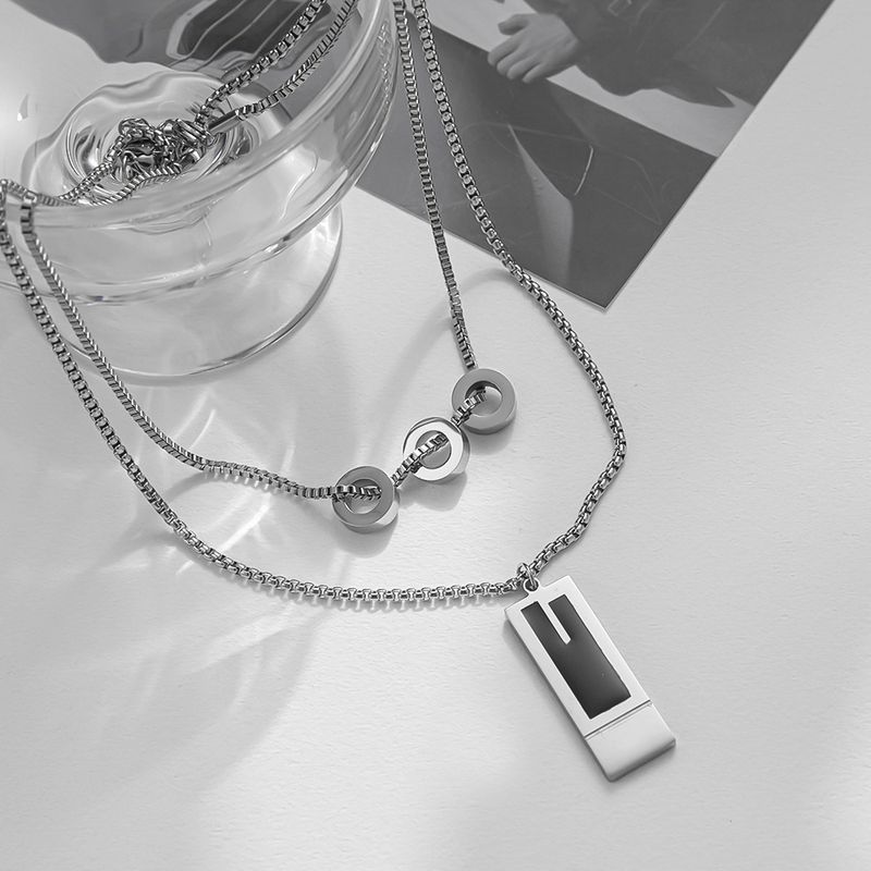 Collana con tre anelli rotondi a barra lunga per uomo, in acciaio al titanio, a doppio strato, impilati, 2023, nuovo design di nicchia, hip-hop di fascia alta_voghion.com