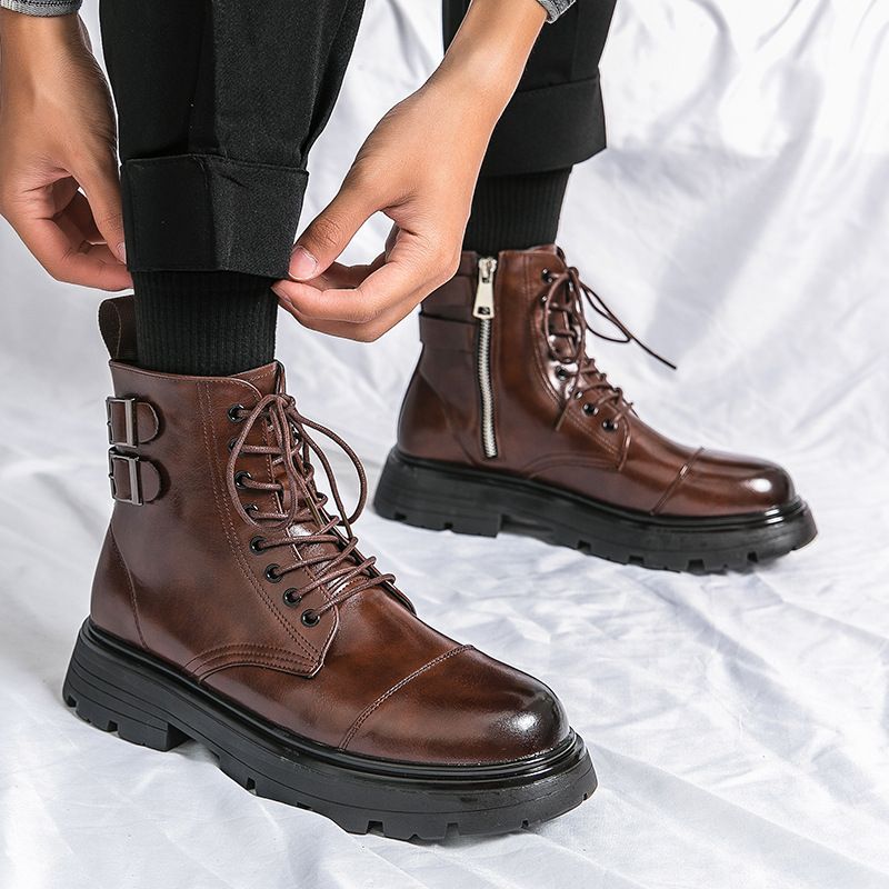 Herbst und Winter neue Martin kurze englische Stil Medium runde Zehe High Top Lederstiefel, Herrenschuhe_voghion.com