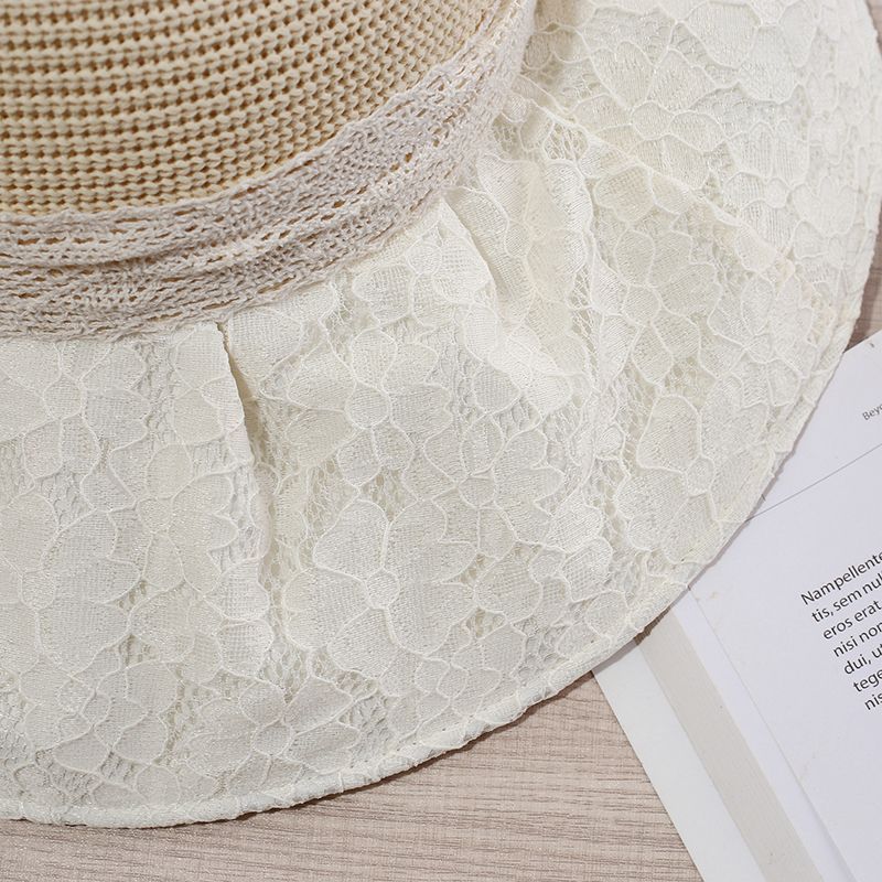 Cappello da pescatore con fiocco in pizzo per bambini, cappello di paglia estivo da mare, cappello da sole a tesa larga_voghion.com