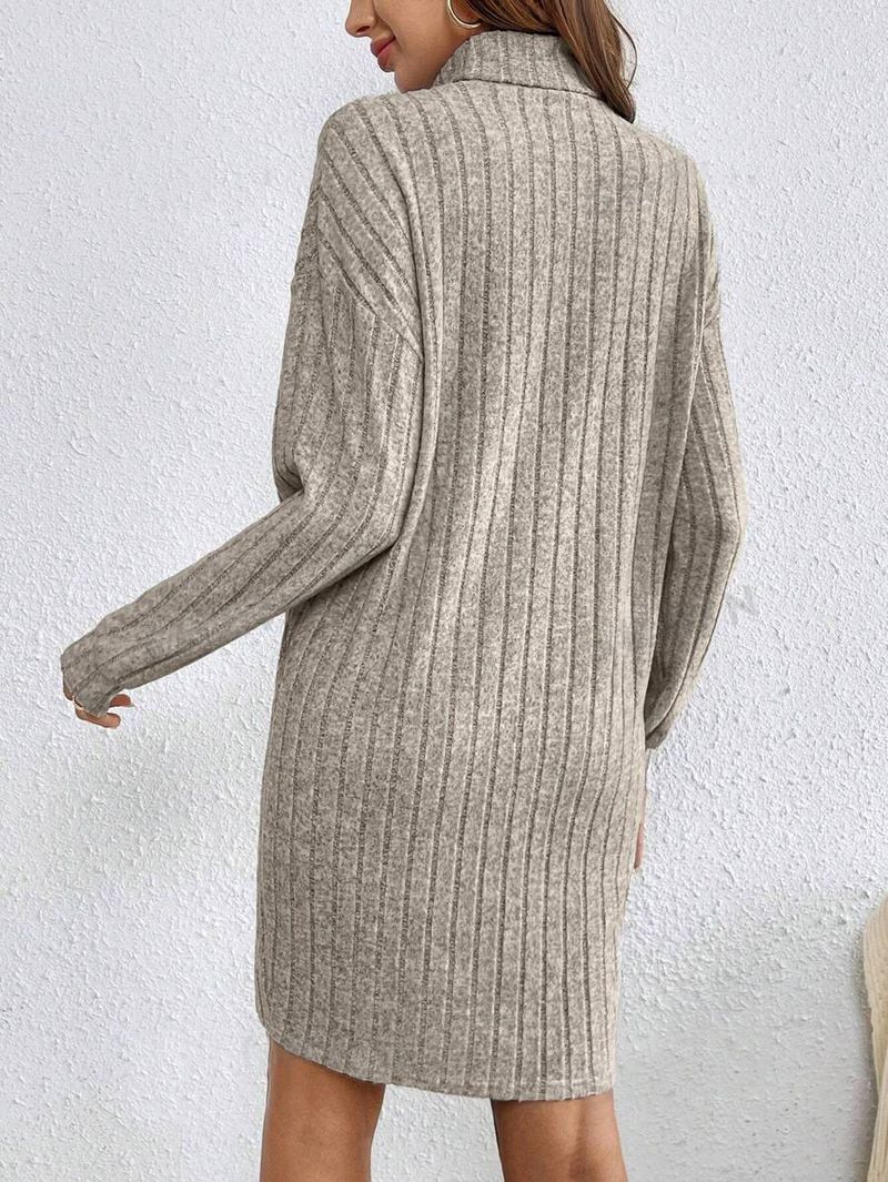 "Damen-Strickkleid mit hohem Halsausschnitt – Locker sitzendes, langärmliges, einfarbiges Freizeitkleid für Herbst und Winter"_voghion.com