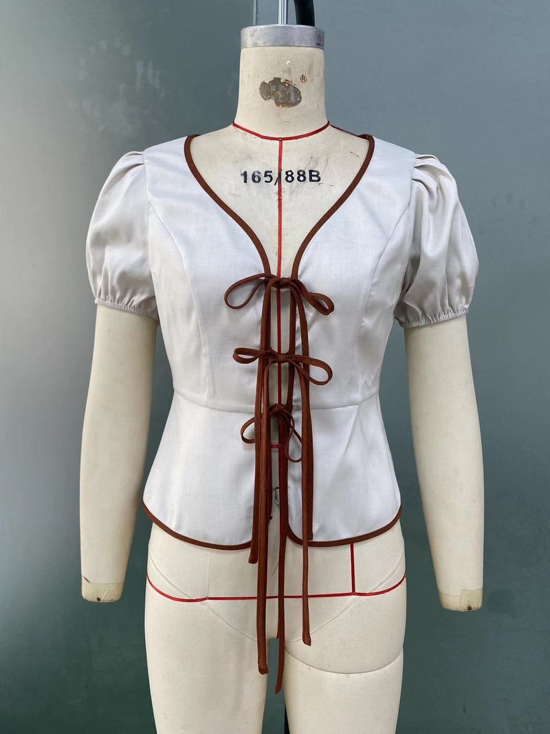 Hottie Abbigliamento da donna Estate Nuova Camicia con lacci Top sottile in poliestere_voghion.com