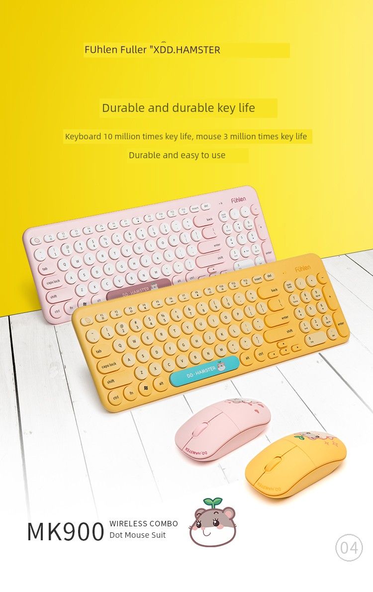 Fule 900 Wireless Set Girls Cute Hamster Laptop Desktop For Home Office Keyboard And Mouse_voghion.com