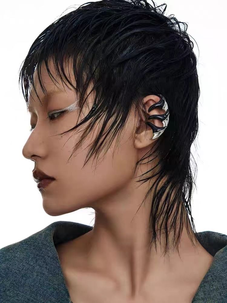 Orecchini a forma di coda di squalo, gioielli da donna, orecchini a forma di coda di squalo, orecchini creativi hip hop, orecchini a forma di coda di squalo, senza piercing all'orecchio, senza genere, ganci per l'orecchio_voghion.com