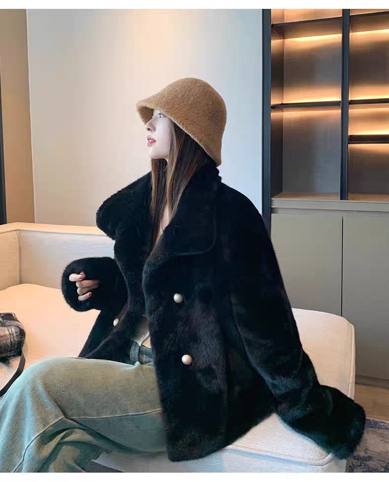 Giacca corta in visone sintetico – Cappotto corto oversize per donne minute (avorio/nero/talpa, taglia unica)_voghion.com