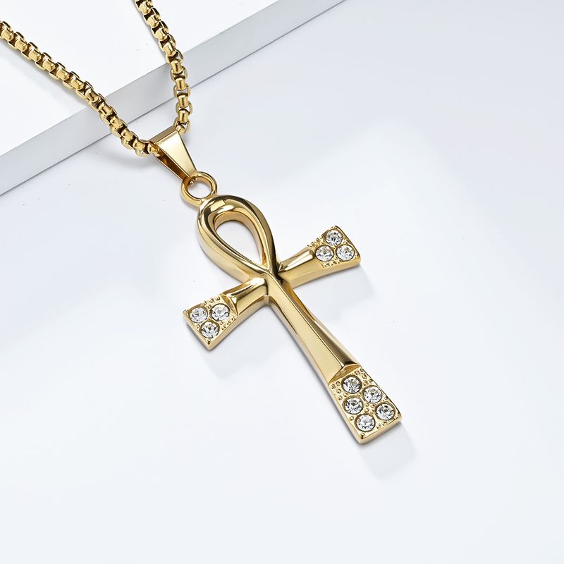 Antico simbolo di vita egizio in acciaio inossidabile con croce ankh collana gioielli ciondolo a forma di croce a T_voghion.com