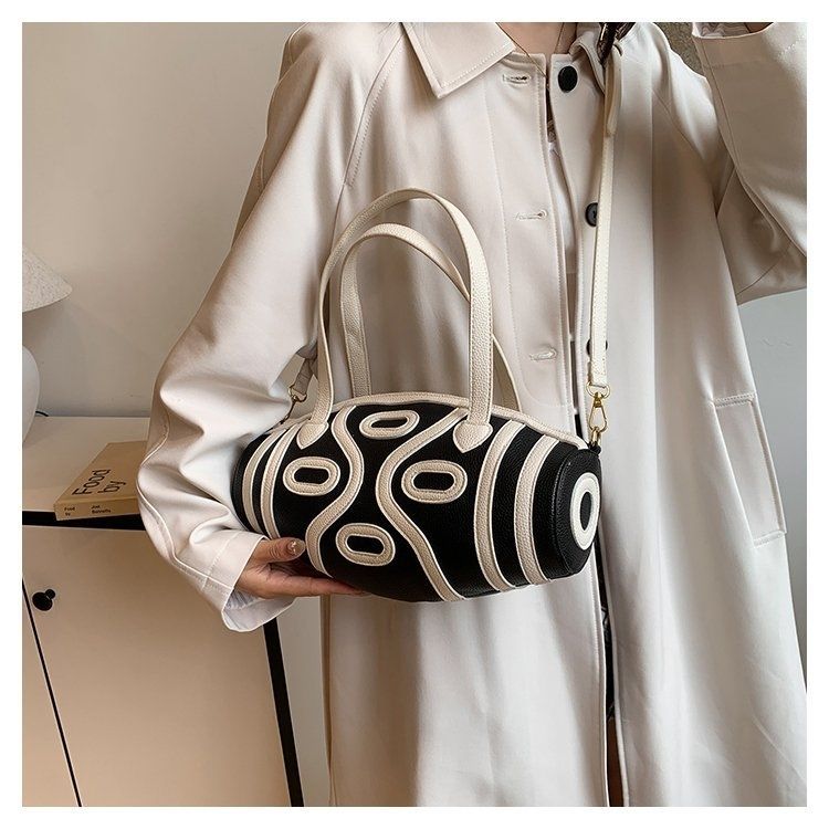 Tianzhu Women, borsa a tracolla in stile etnico, da donna, a tracolla singola per uscire, blocco di colore bianco e nero_voghion.com