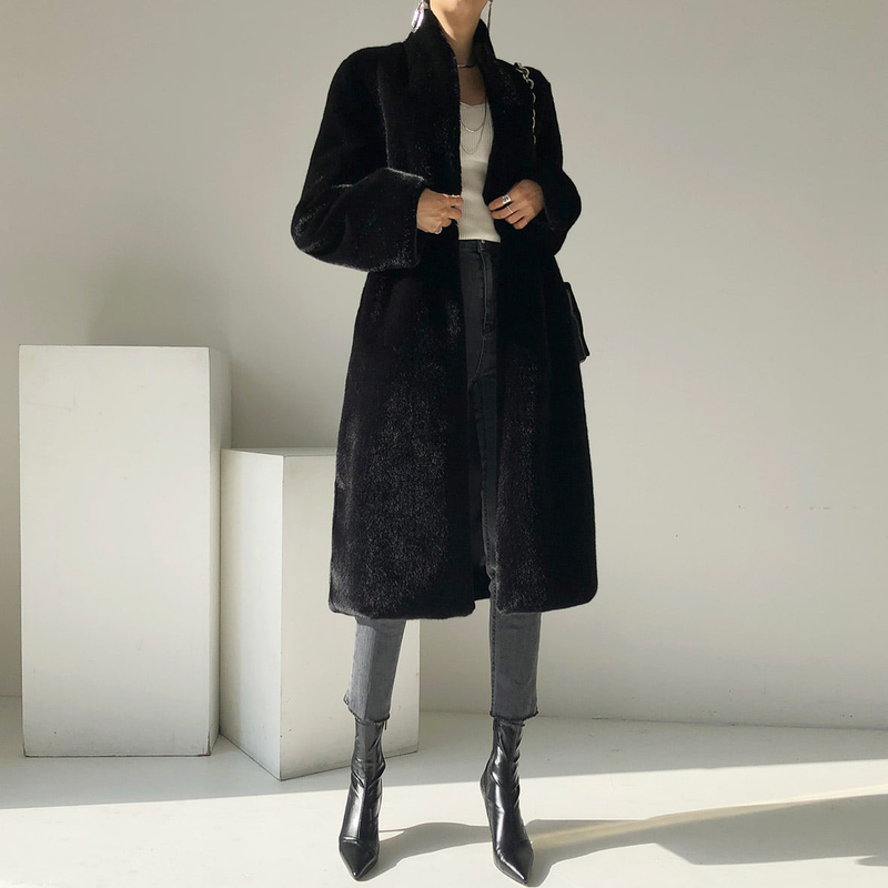 Women's Clothing mink coat mid length women's plush coat stand collar winter new black mink fur_voghion.com