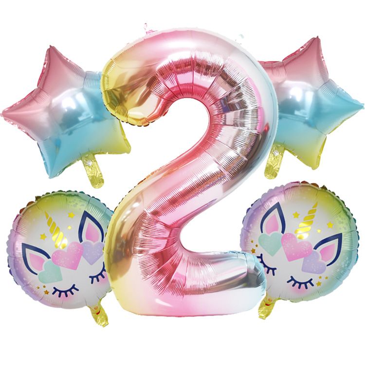 40 Zoll Regenbogen Farbverlauf Einhorn Folienballon Set für Geburtstagsparty Dekorationen - Große Zahlen Ballons_voghion.com