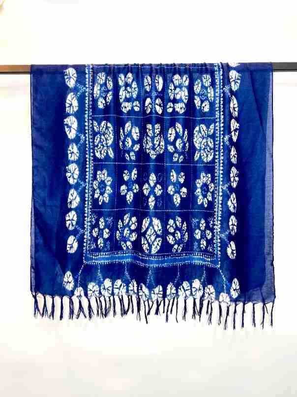 New Knot Ethnic Style Tie-dye Large Shawl Long Stay Beard Navy Blue Art Wax Printing Scarf_voghion.com