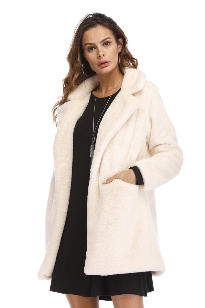 Women's Faux Fur Coat – Oversized Lapel, Luxe Fluffy Texture, 7 Colors Loose Fur Fleece Coat_voghion.com