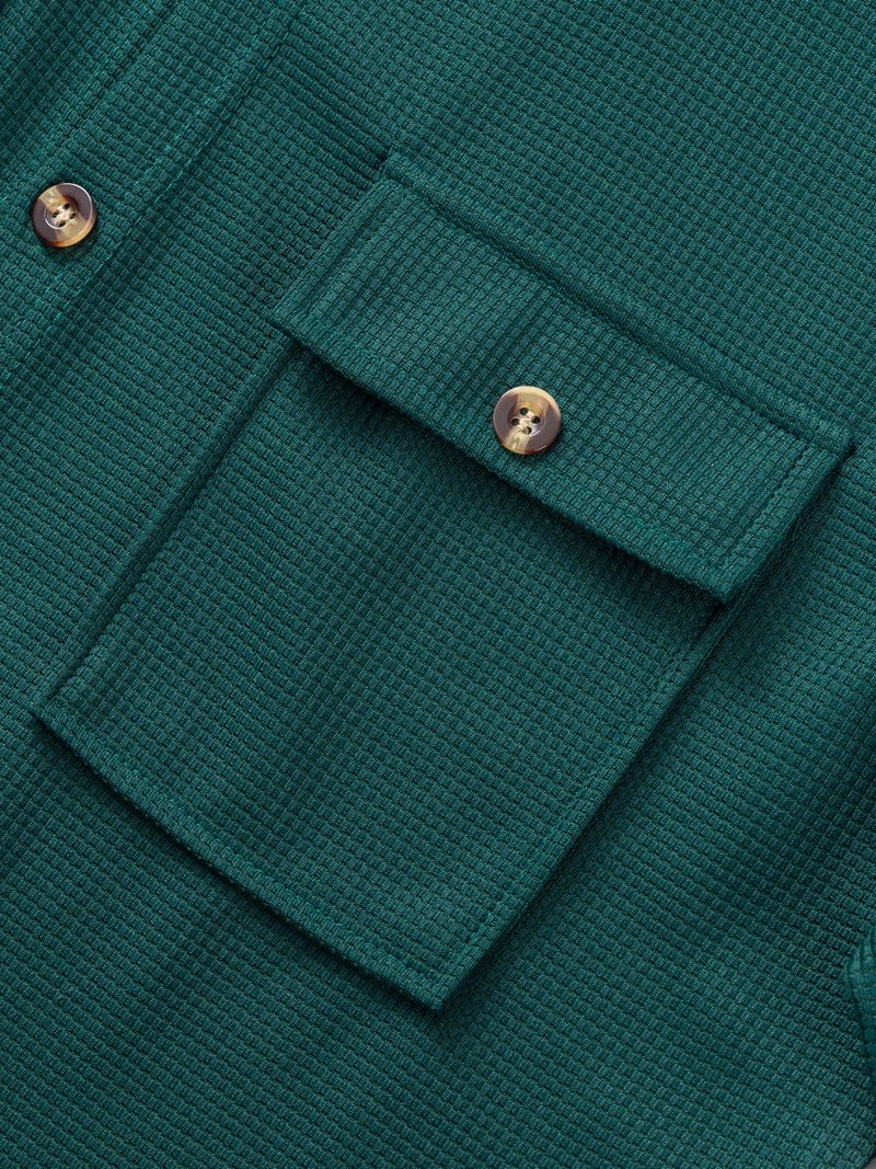 Herrenbekleidung: Kurzarmhemd aus Waffelstrick mit Tasche – lässiges Oberteil mit Button-Down-Kragen in Unifarben (Schwarz, Weiß, Grau, Khaki, Burgunderrot)_voghion.com