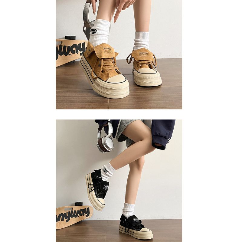 Zapatillas altas de lona con suela gruesa para mujer_voghion.com