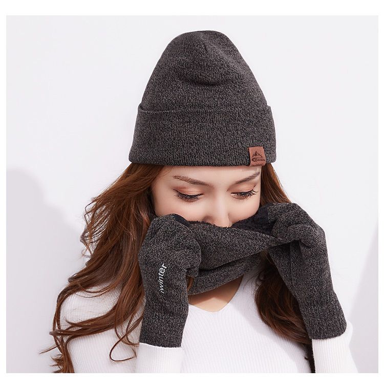 Sciarpa invernale Leiqi in tre pezzi, cappello, con guanti touch screen spessi in velluto, antivento, caldi e sensibili_voghion.com