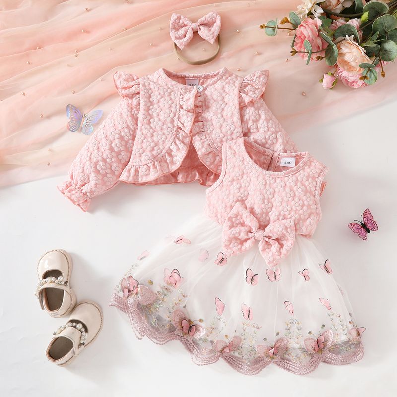 Abbigliamento per bambine, vestito dolce in rete per bambine, autunno e inverno, giacca a maniche lunghe, abito con gilet in rete a farfalla, fascia per capelli_voghion.com