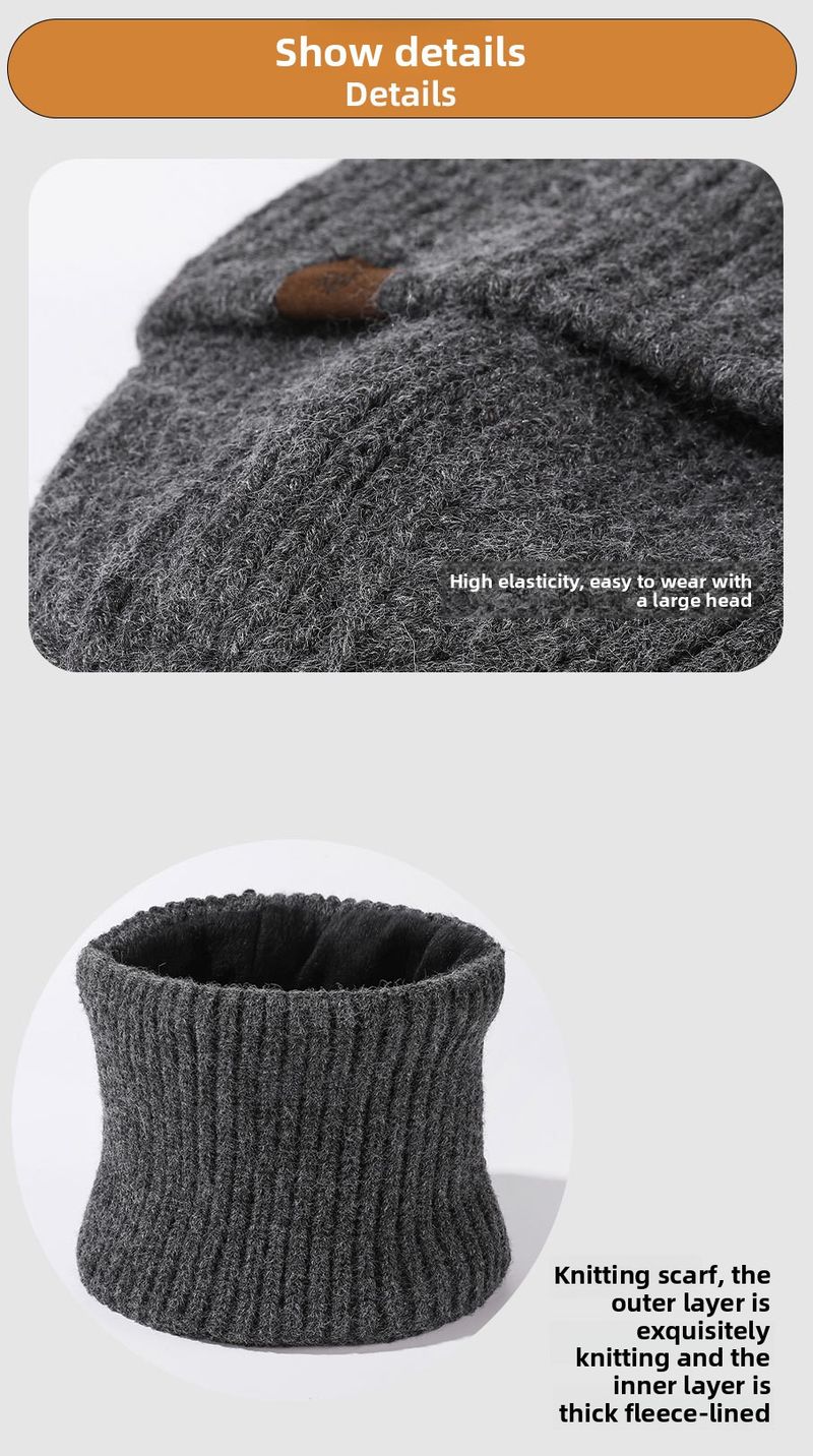 Ensemble deux pièces unisexe tricoté et écharpe pour l'hiver, grand tour de tête, protection des oreilles tressée, bonnet chaud tendance_voghion.com