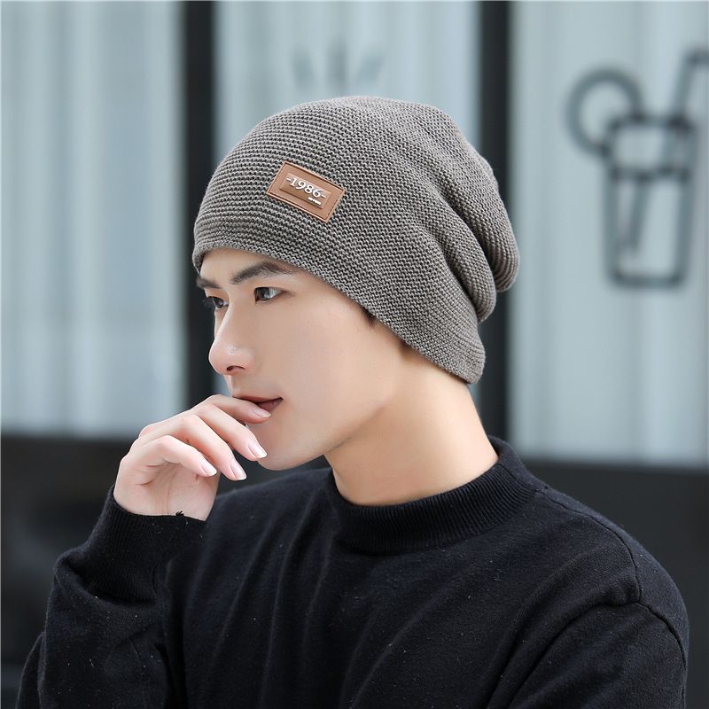 Autumn Winter New Men's Striped Knitted Wool Headband with Plush and Warm Outdoor Cycling Pullover Hat_voghion.com