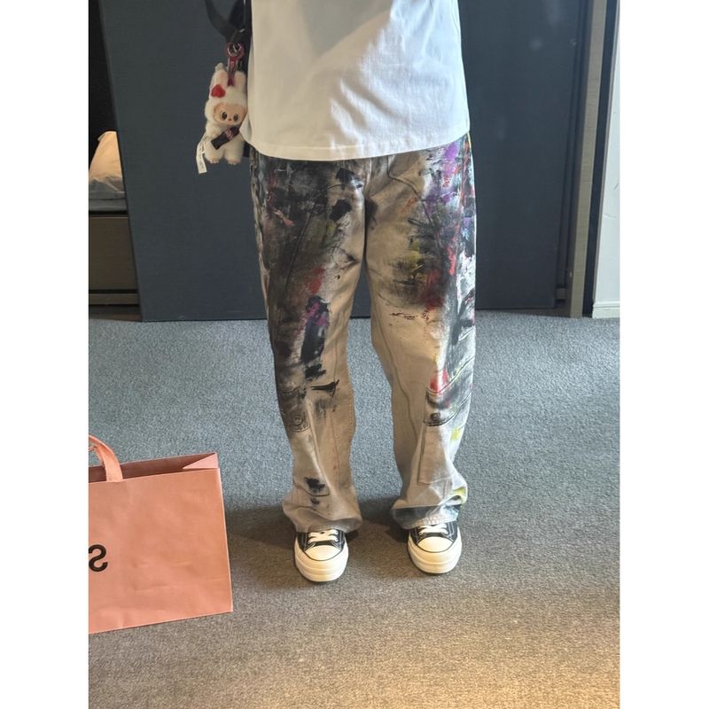2024 Classic Good Crisp Washed Wide-Leg Jeans Visual Illusion Print Loose Fit Unisex_voghion.com