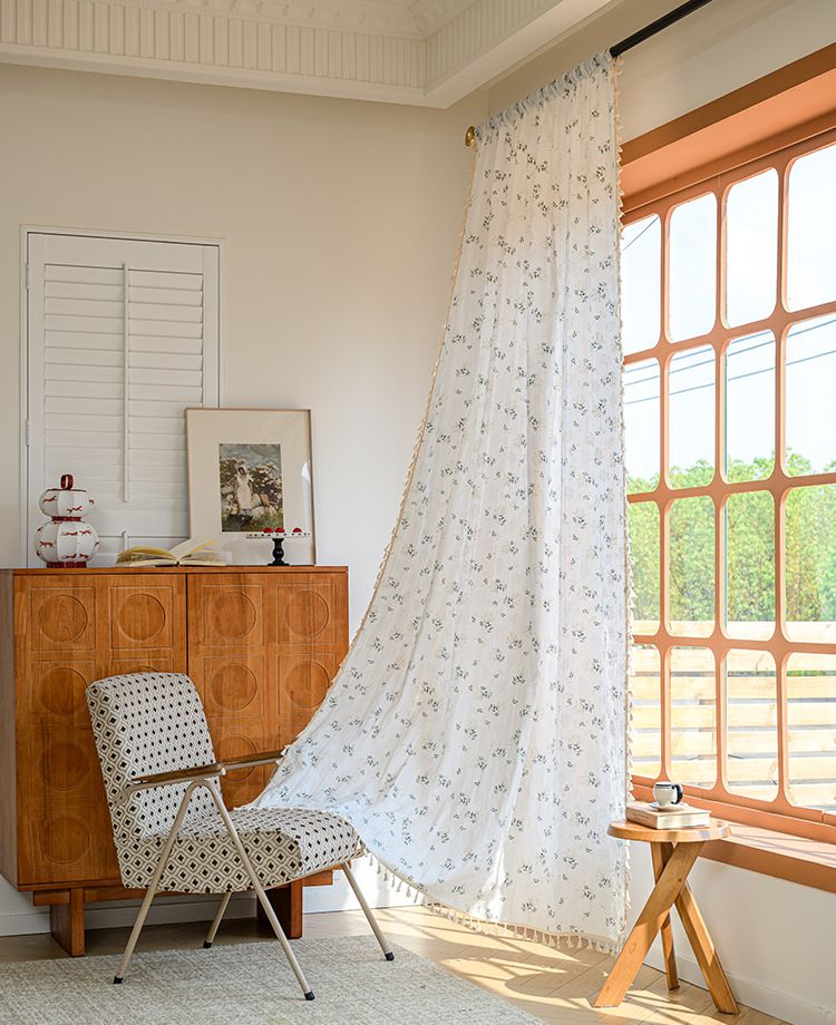Japanese Style Daisy Semi-Sheer Curtains - 100% Cotton Cafe Curtains For Kitchen, Windows (Tie Top/Grommet/Hook, 60x90cm To 150x300cm, Floral Boho)_voghion.com