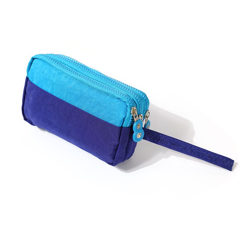 Women's Three-Layer Zipper Fabric Nylon Phone Grocery Coin Key Small Bag Multi-Layer Wristlet Clutch Large Capacity_voghion.com