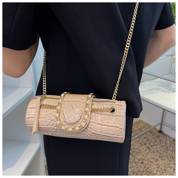 Sac seau rond à bandoulière avec chaîne et motif pierre pour femme, design tendance de niche cette année_voghion.com