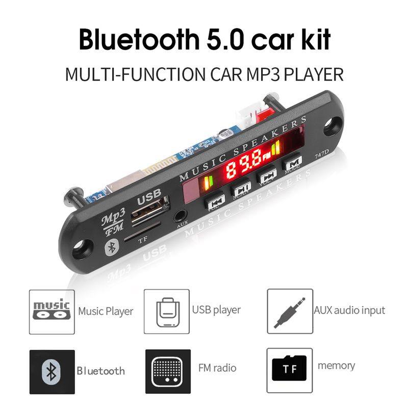Scheda decodifica Bluetooth 5.3 MP3 WMA 9V 12V Modulo audio USB TF AUX Radio FM Lettore musicale per auto wireless con microfono e telecomando_voghion.com
