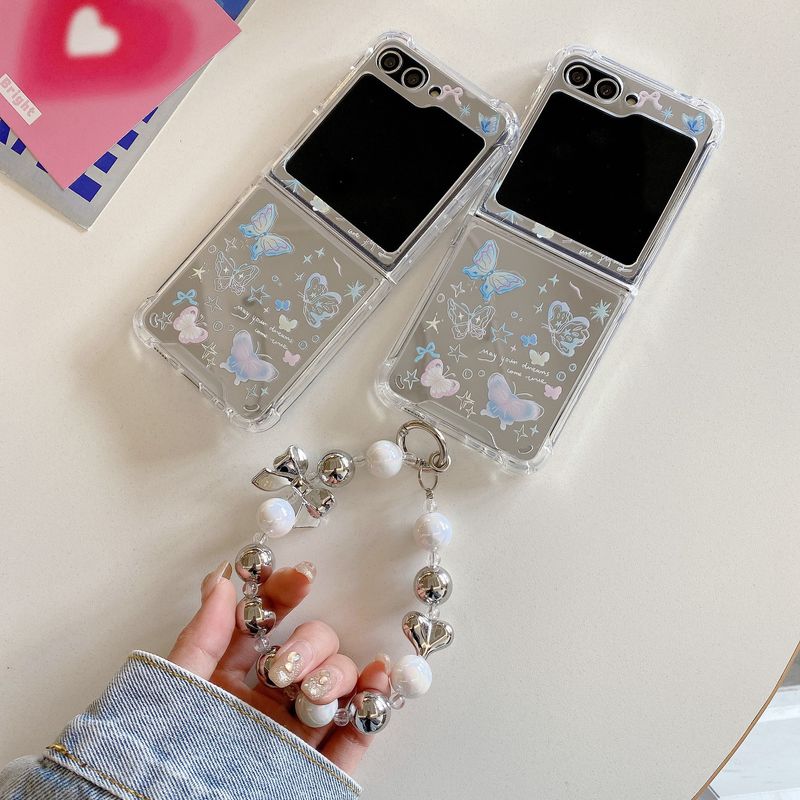 Mirror Blue Butterfly for Samsung ZFlip 5 phone case ZFlip 4/3 fold folding screen protector cover Japan and South Korea_voghion.com