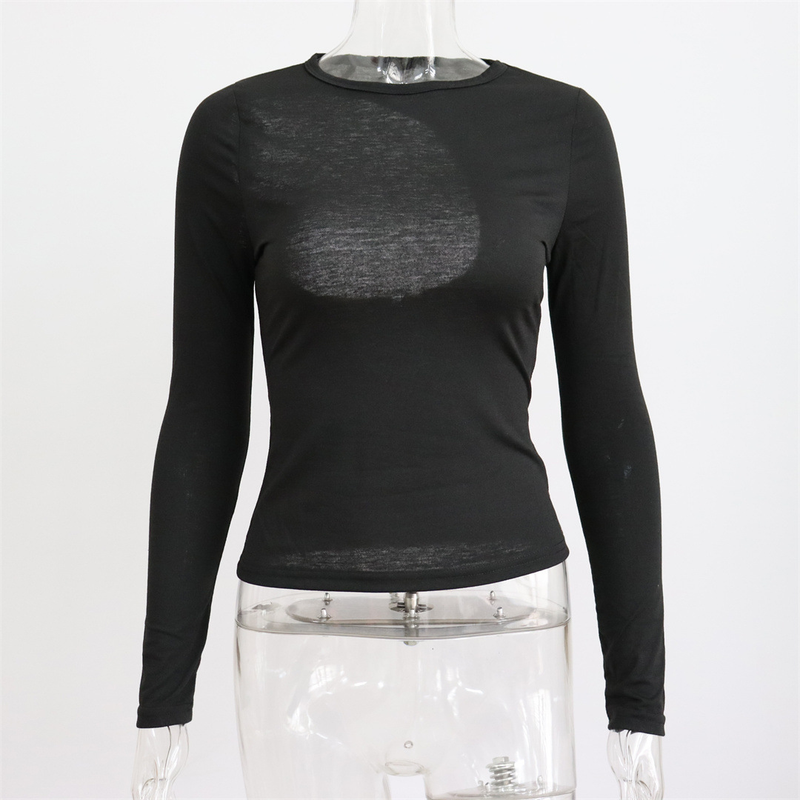 Maglietta a maniche lunghe da donna, sexy, senza schienale, girocollo, traforata, 2022, casual, attillata, autunno inverno_voghion.com